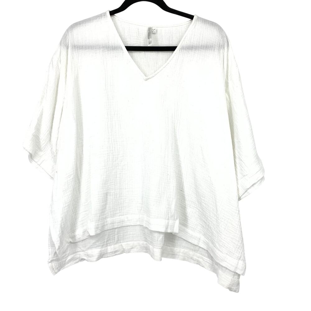 Seafolly Oversize V-Neck Short Sleeve Coverup/Lounge Top White Gauze Cotton Sz S
